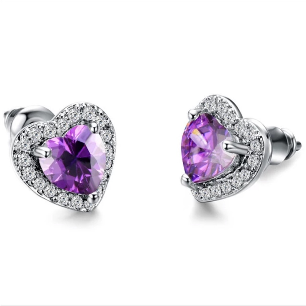 New Women’s Romantic Heart Amethyst Earrings